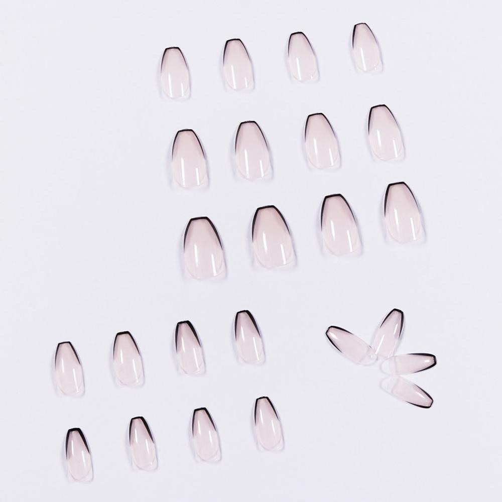 24pcs/Box  Medium coffin nude and black tip french press on nails