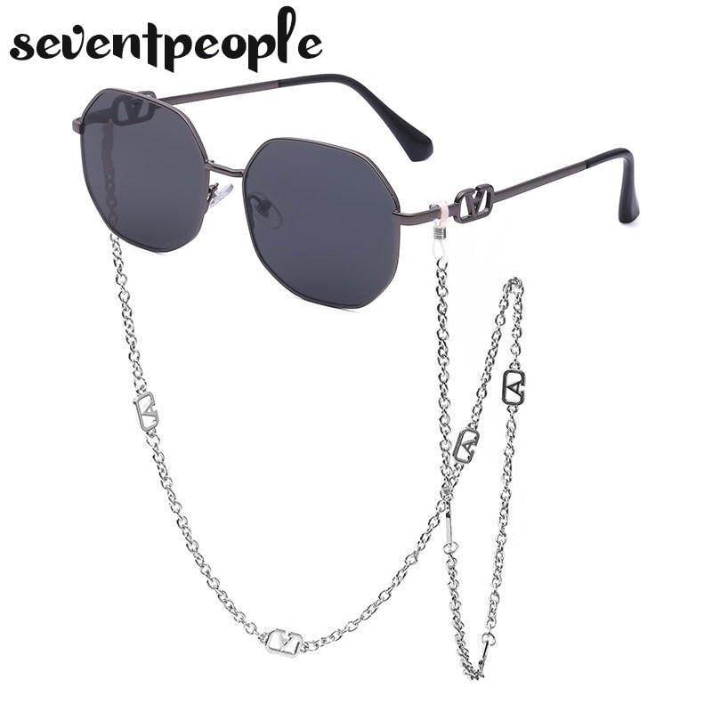 Fashion retro sunglasses with chain uv400