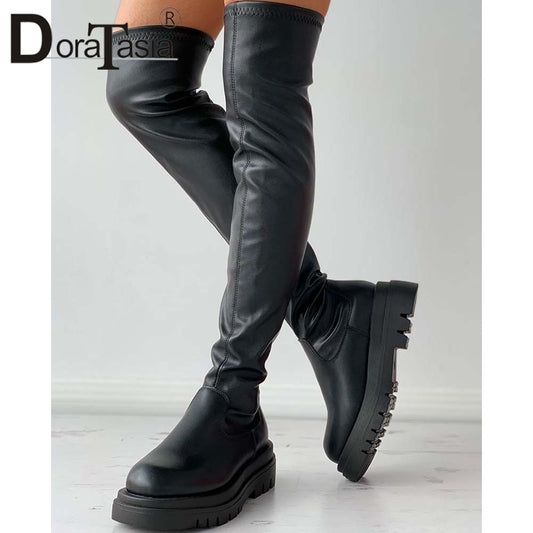 Daria thigh high PU chunky boots