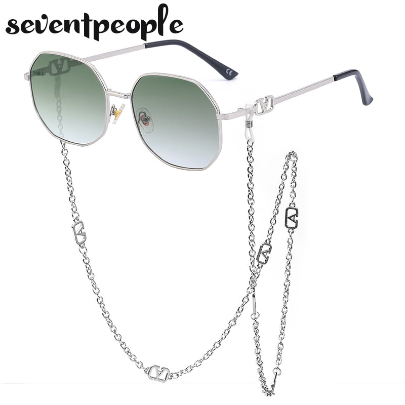 Fashion retro sunglasses with chain uv400