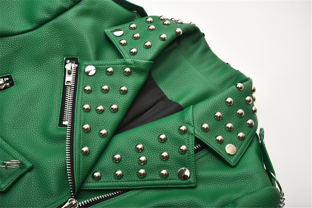 Fashion streetwear patchwork and spikes faux leather jacket