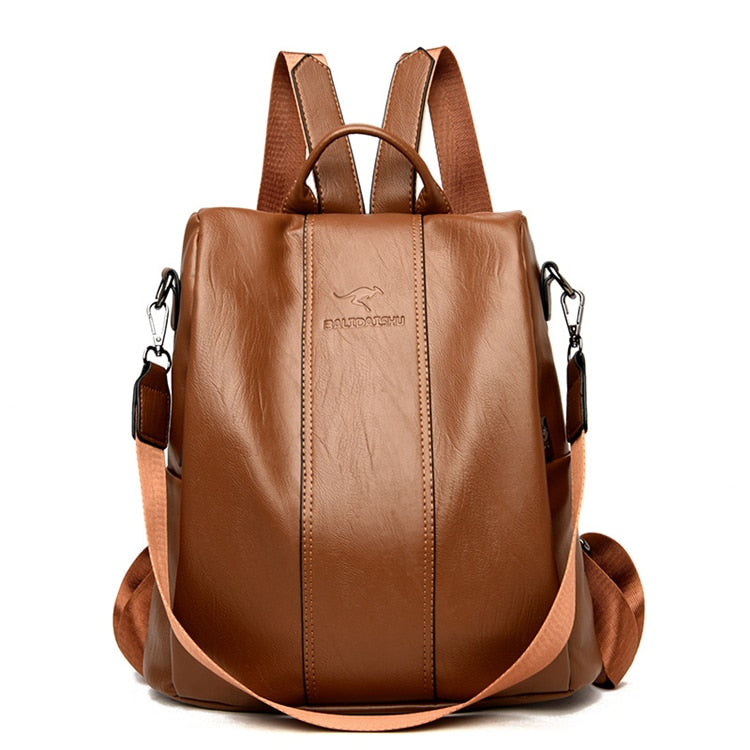 Anti-theft genuine leather hybrid backpack