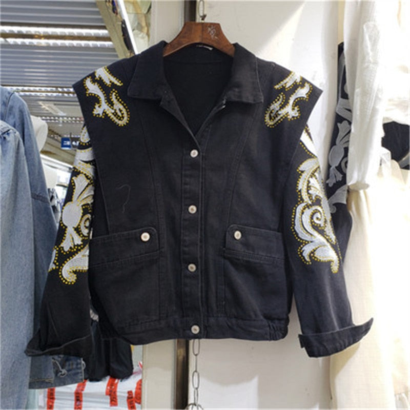 Embroidery thick denim jacket