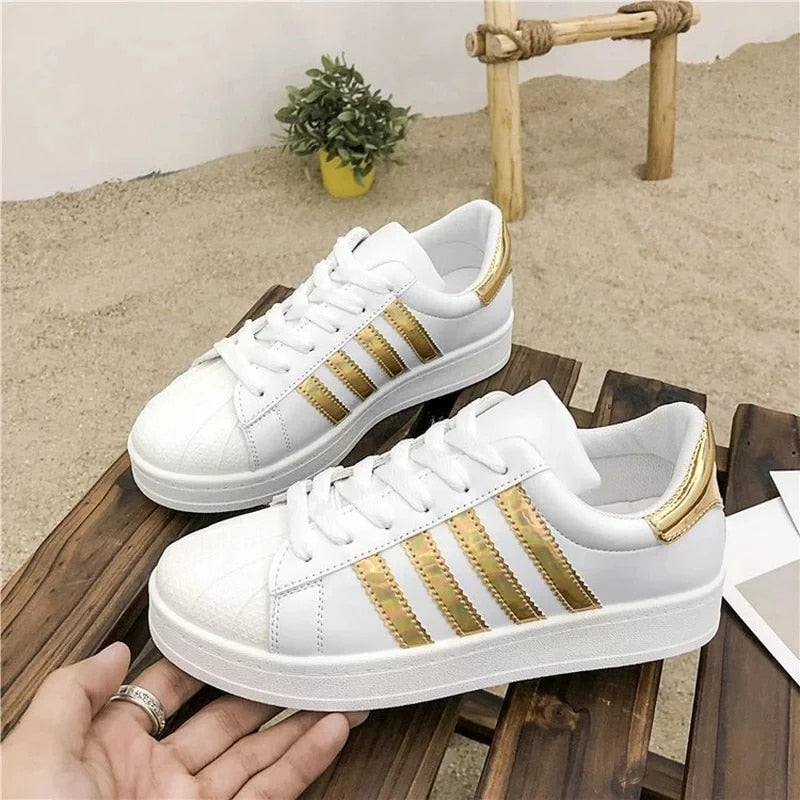 Summer Outdoor Sneakers White PU Leather