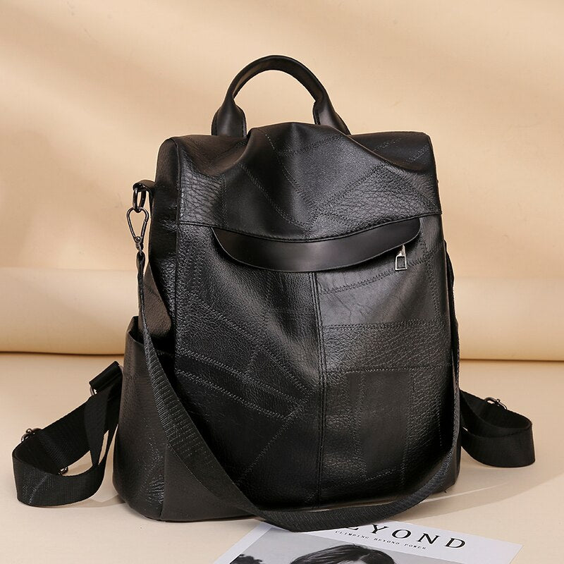 Distressed PU leather casual backpack