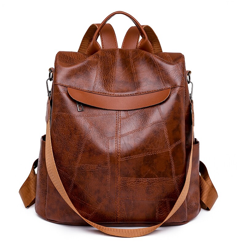 Distressed PU leather casual backpack