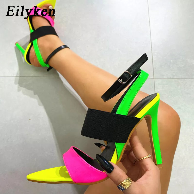 Eilyken Pointed Toe High Heel Block Bright Colour Sandals