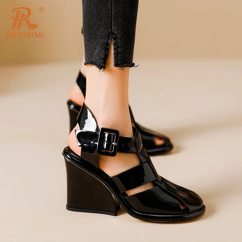 Genuine Leather Wedges High Heels T-strap