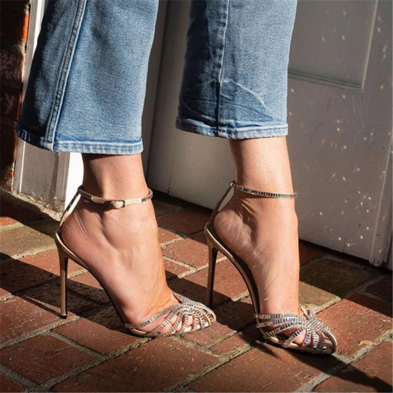 Crystal cage closed toe sandals