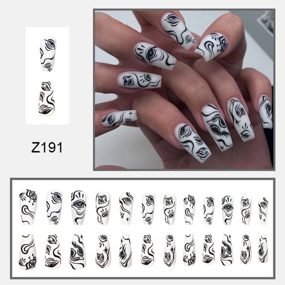 24pcs Long coffin/ballerina abstract design press on nails