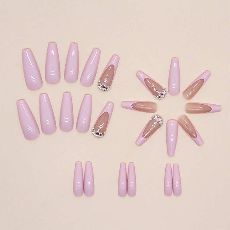 24pcs Long Ballet press on nails with glue - various designs