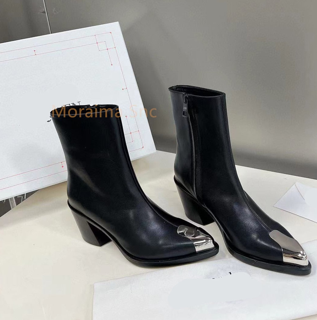 Fashion pointed toe leather boots