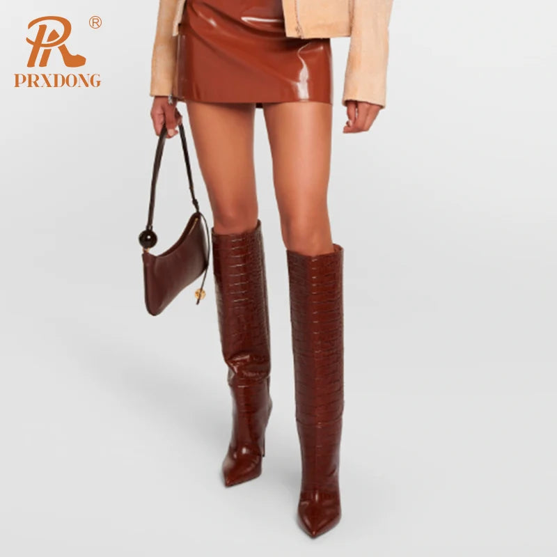 Faux Leather High Heels Pointed Toe Long Boots