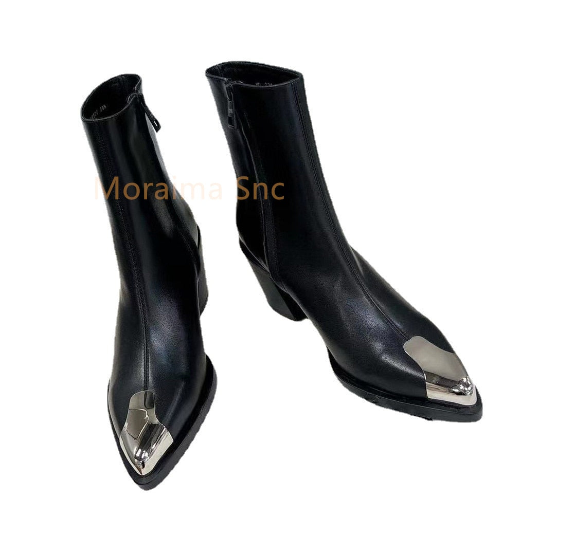 Fashion pointed toe leather boots