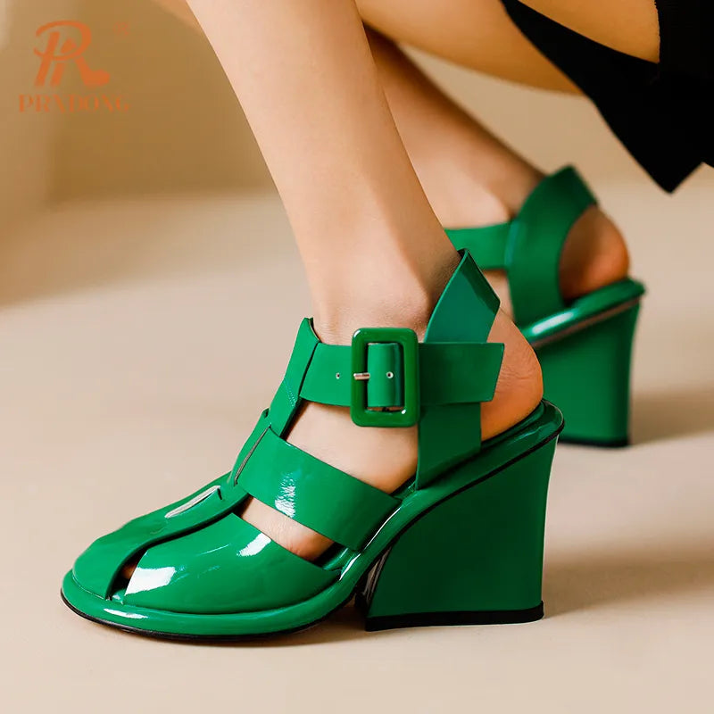Genuine Leather Wedges High Heels T-strap