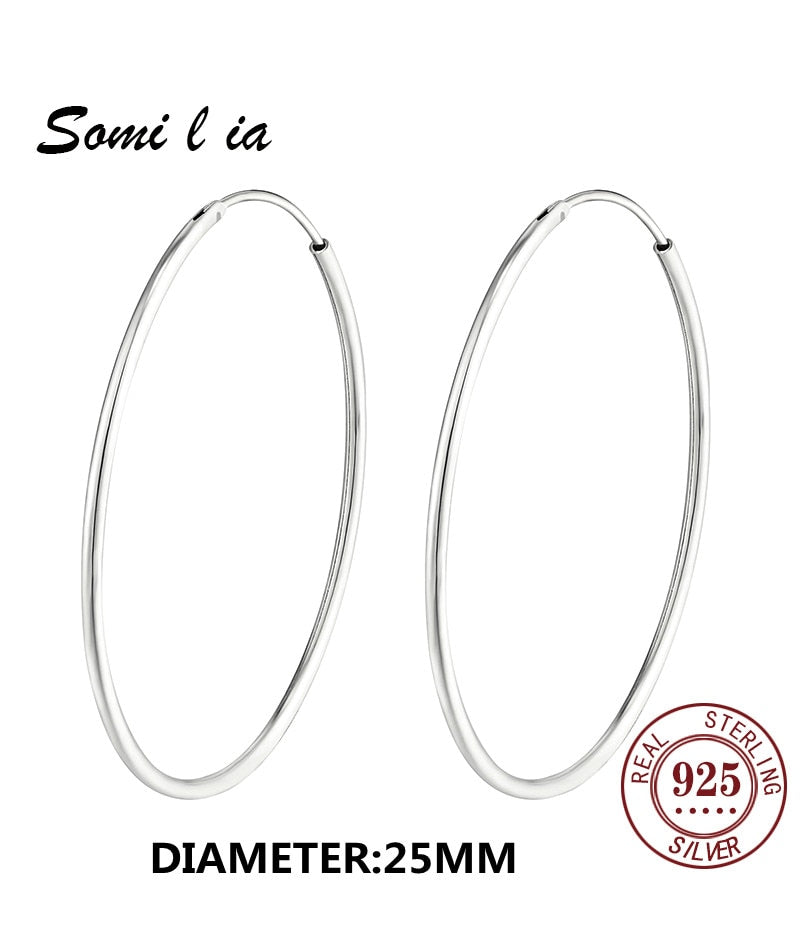 SOMILIA Platinierte große Creolen für Frauen, 925 Sterling Silber Schmuck Damenmode Damen Ohrringe 10 mm - 60 mm