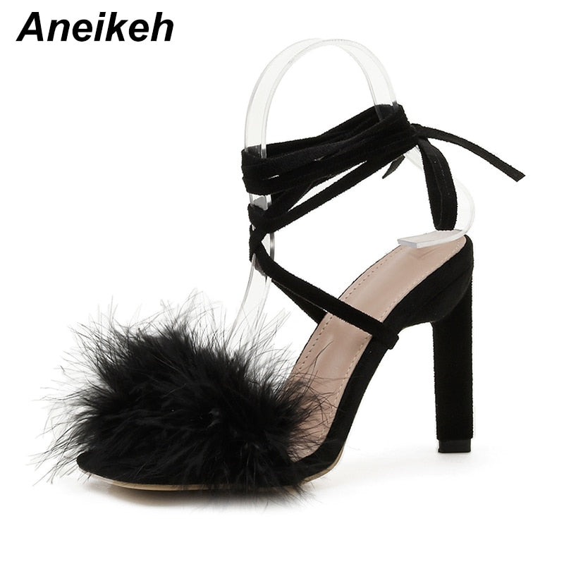 Fifi fluffy strap lace-up sandals