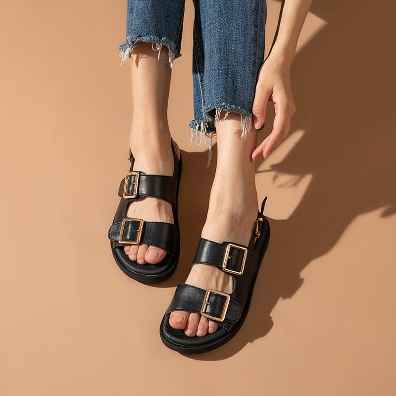 Genuine Cow Leather Buckle Strap Summer Sandals