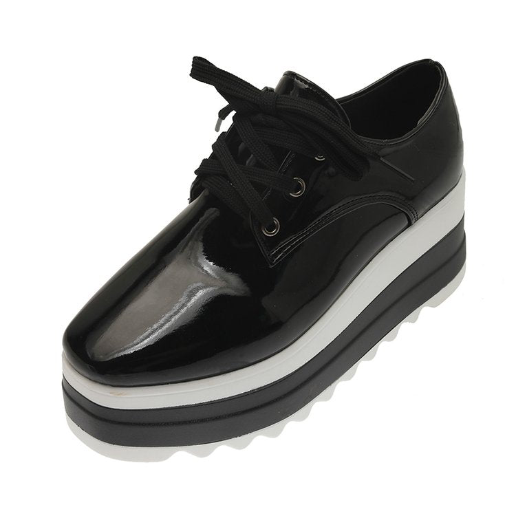 Pu patent leather platform casual shoes