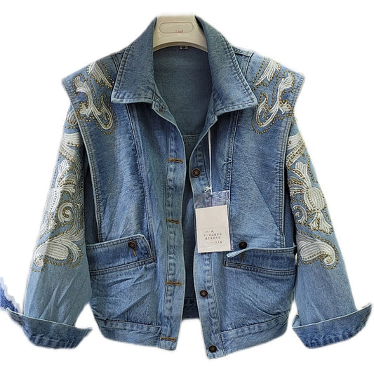 Embroidery thick denim jacket