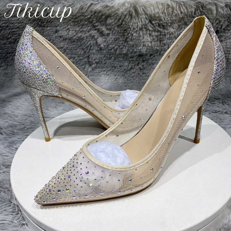 Luxury silver sparkly sequin mesh pumps
