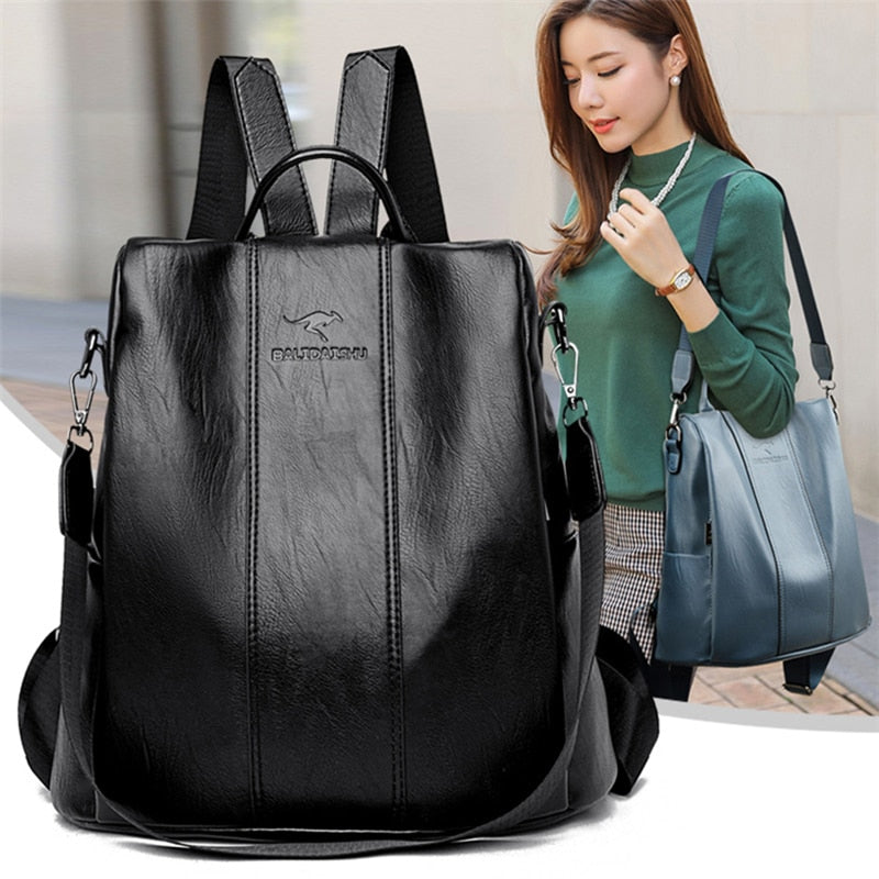 Hırsızlığa karşı deri sırt çantası kadın vintage omuz çantası bayanlar yüksek kapasiteli seyahat sırt çantası okul çantaları kızlar mochila feminina