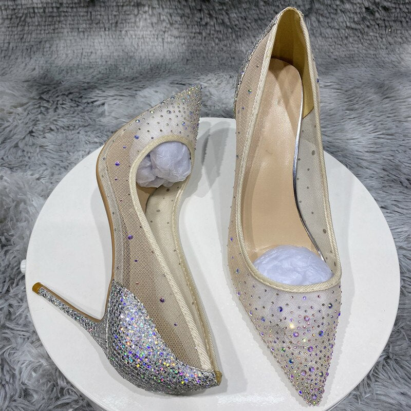 Luxury silver sparkly sequin mesh pumps