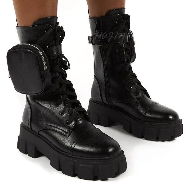 Camryn chunky PU boots with mini purse