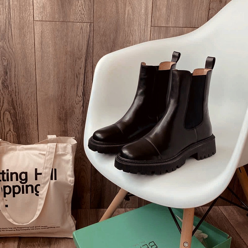 Genuine leather Chelsea short boots