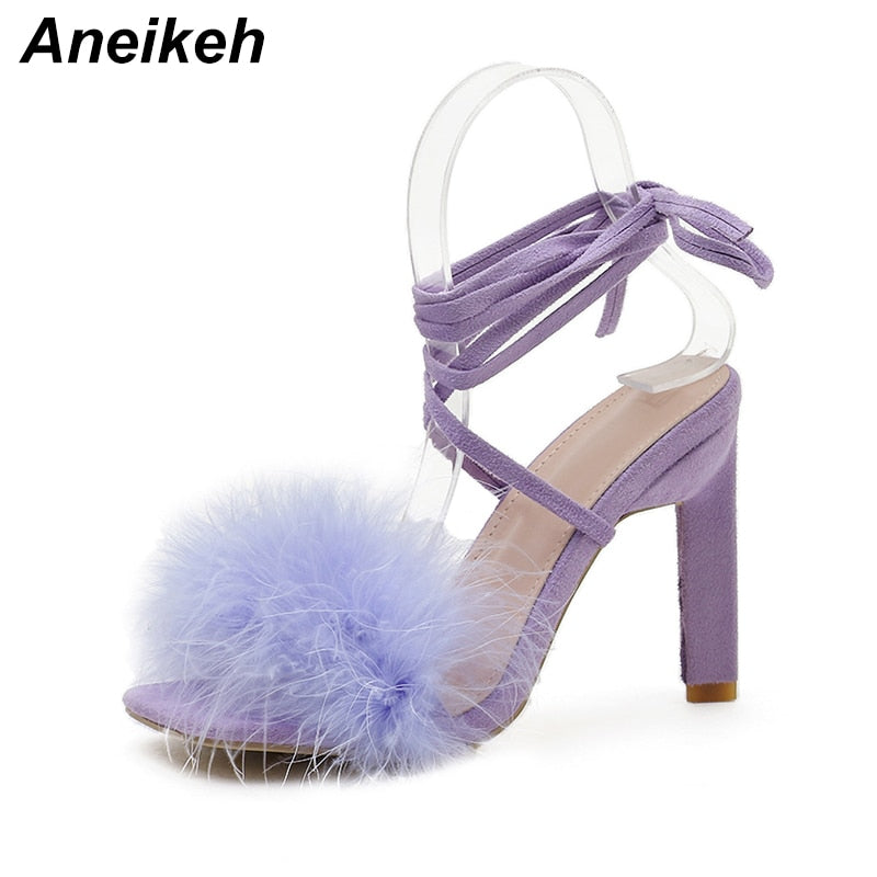 Fifi fluffy strap lace-up sandals