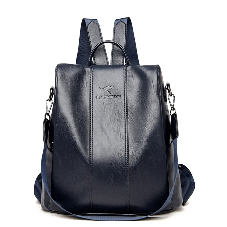 Anti-theft genuine leather hybrid backpack