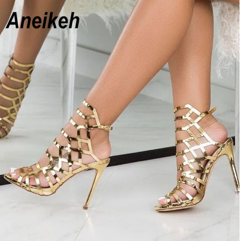 Aura cut out gold gladiator heeled sandals