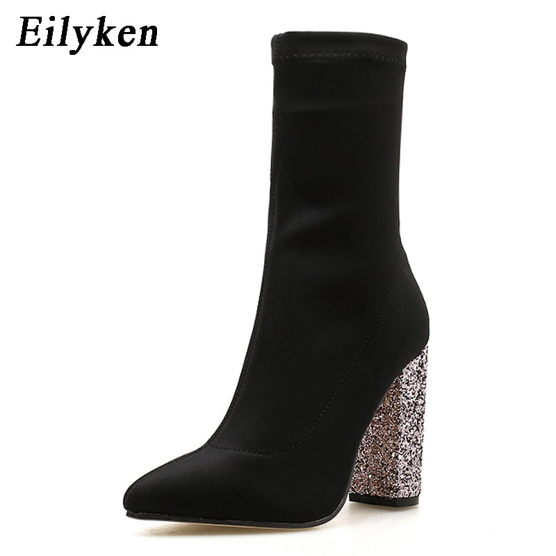 Khloe blinged out heel sock boots