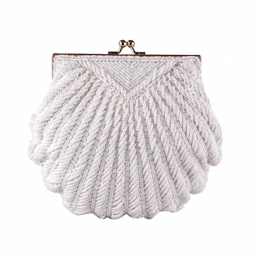 Pearl beaded evening clutch bag
