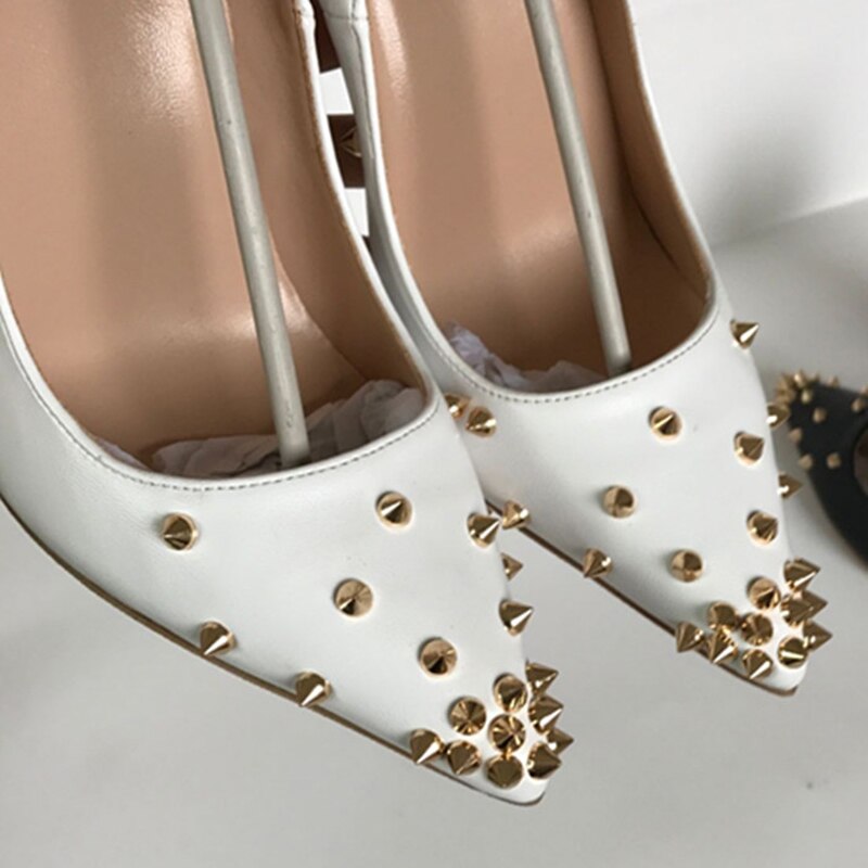 Luxury matte white pumps with gold studs