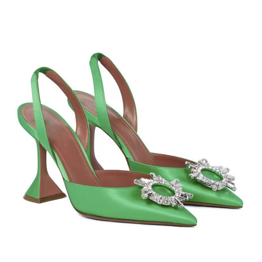 Daphne crystal buckle satin sandals