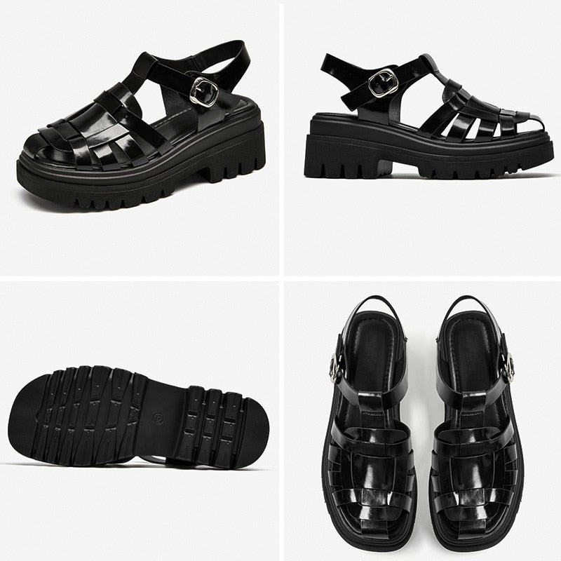 Genuine leather chunky spring/summer sandals