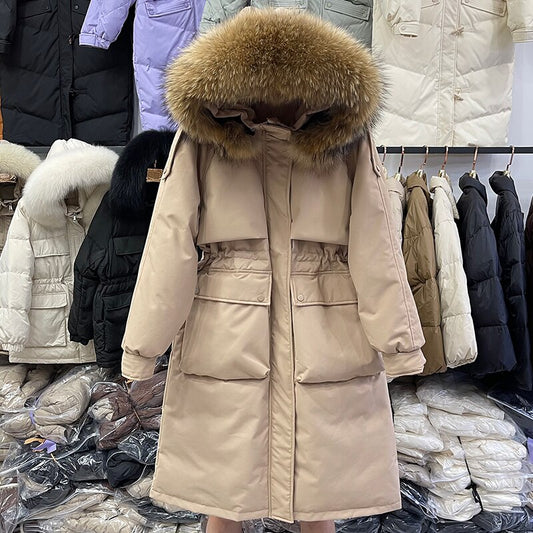 Çıkarılabilir kapüşonlu moda taklit kürk kış uzun ceket