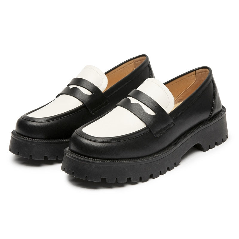 Genuine leather chunky loafers